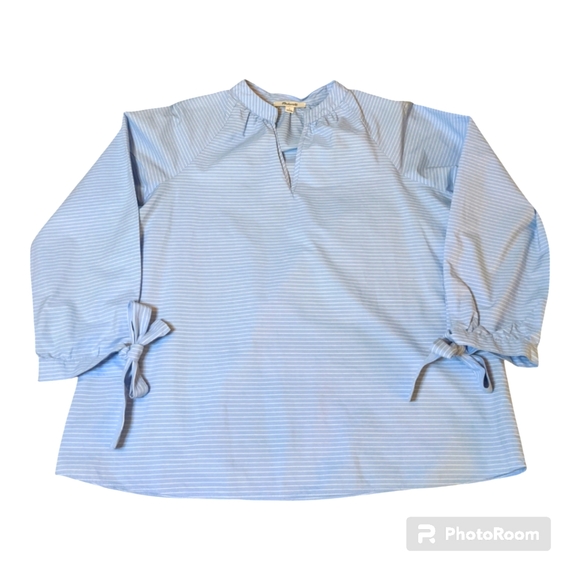 Madewell Blue/White Striped Popover Blouse Tie Sleeve Women's S EXCELLENT COND! - Picture 3 of 9